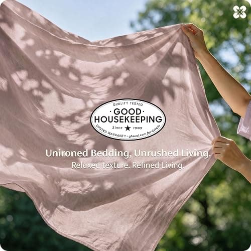 Bedsure PureWoven 100% Washed Cotton Duvet Cover Set, Queen Size, 3-PC | Linen Like Texture, Percale Breathable Bedding Set for All Seasons, Zipper Closure, 8 Corner Ties, Petal Pink, 90" X 90" thumbnail 2