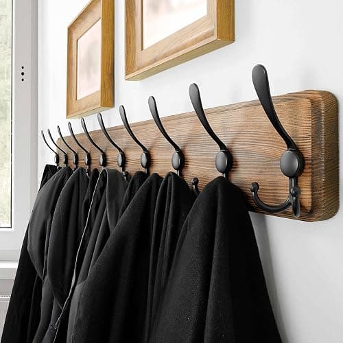 SKOLOO Rustic Large Coat Rack Wall Mount-38.6'' Long Coat Rack for Wall, Wood Coat Rack Hook, Farmhouse Coat Hanger Wall Mount for Hanging Jacket Coat - 1 Item-10 Hooks - Brown Plate & Black Hook thumbnail 2