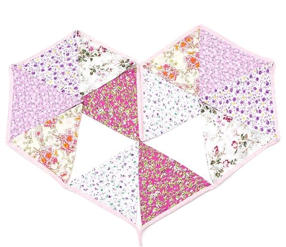 LOVENJOY Pink Floral 100% Cotton Bunting Banner for Girls Shabby Chic Wedding Birthday Decoration thumbnail 8