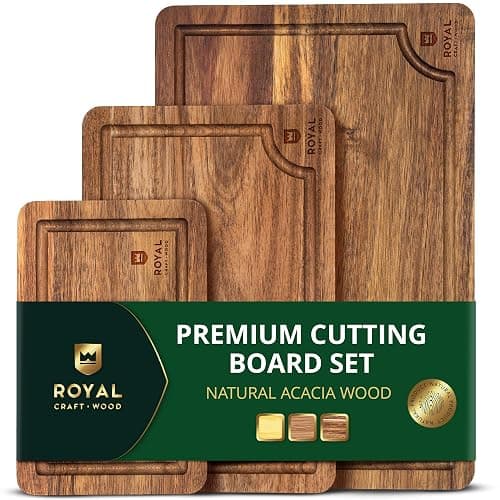 ROYAL CRAFT WOOD Wooden Cutting Boards for Kitchen Meal Prep & Serving - Bamboo Wood Serving Board Set with Deep Juice Groove Side Handles - Charcuterie & Chopping Butcher Block for Meat - Image 1