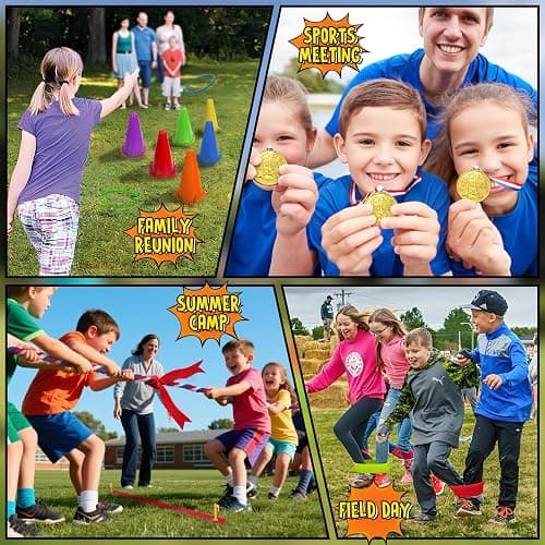 LINAYE Field Day Games Outdoor Activities, Carnival Lawn Yard Picnic Family Reunion Games Tug of War Rope Sack Race Bags for Adults and Kids Ring Toss Egg and Spoon 3 Legged Race for Birthday Party thumbnail 7