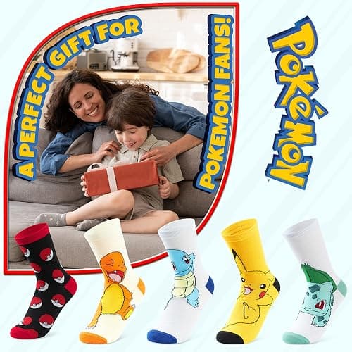 Pokemon Boys Socks 5 Pack Pikachu Ankle Socks Stretchy Breathable Crew Socks for Boys Girls Teenagers Women - Pokemon Gifts thumbnail 3