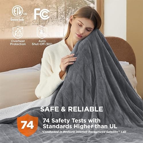 Bedsure Electric Blanket Queen Size - Dual Control Heated Blanket Queen, GentleSoft Fast Heating with 10 Time Settings & 10 Heat Settings, Warm Gift for Grandma (84x90 inches, Grey) thumbnail 7