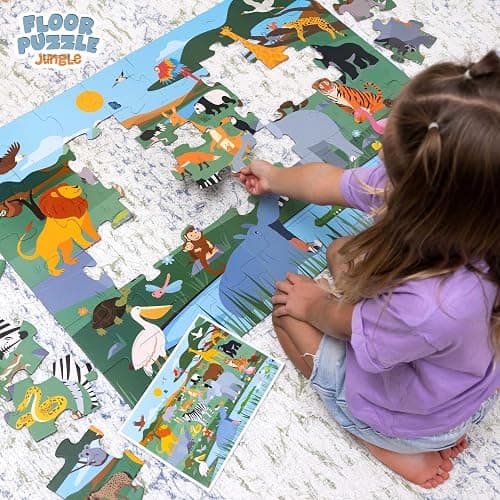 BONNYCO Giant Floor Puzzles for Kids of Jungle Animals with 48 Large Pieces. Safari Jumbo Puzzle 36.2 x 24.4 in, Gifts for Boys and Girls, Educational Kids Toys Ages 2-8 thumbnail 9