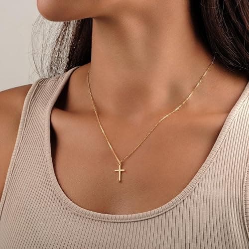 Turandoss Gold Cross Necklace for Women Girls Jewelry Gifts, Dainty 14K Gold Plated Cross Necklace Infinity CZ Holy Mary Medal Necklaces for Women Baptism Religious Faith Jewelry First Communion Gifts thumbnail 2