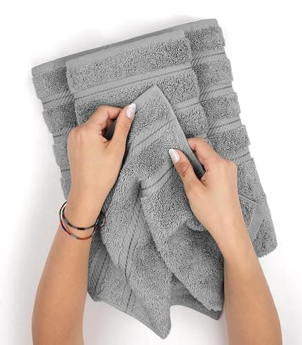 American Soft Linen Luxury 4 Piece Bath Towel Set, 600 GSM 100% Cotton Turkish Bath Towels for Bathroom, 27x54 in Large Bathroom Shower Towels, Light Grey thumbnail 5