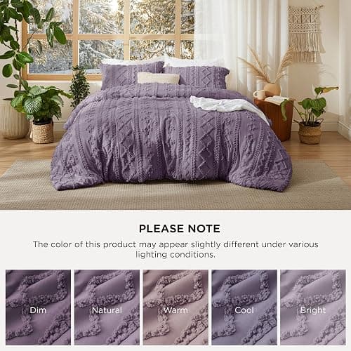 Bedsure Tufted Boho Comforter Set Queen Size - Grayish Purple Boho Bed Set, GentleSoft™ 3 Pieces Farmhouse Shabby Chic Embroidery Bedding, Gifts for Woman, Jacquard Queen Comforter for All Seasons thumbnail 8