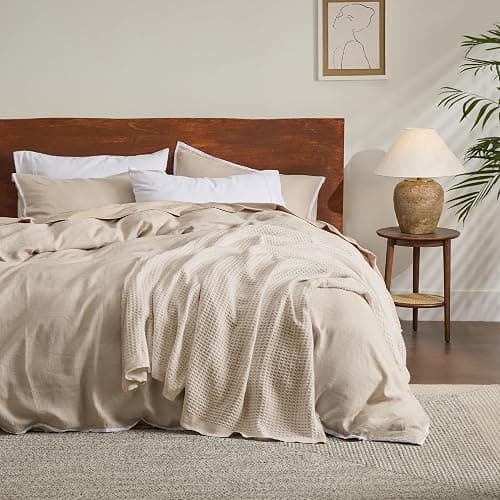 Bedsure Gentlesoft 100% Cotton Large Throw Blanket for Couch 50x70 inches - Breathable and Soft, Waffle Weave Throw Blanket for Office, Light Beige thumbnail 8
