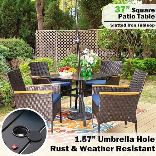 Sophia & William 5 Pieces Outdoor Dining Set with 9ft Beige Patio Umbrella, 4 Seat Patio Dining Set with Square Metal Patio Table and 4 Rattan Chairs, Patio Dining Set Set for Yard Lawn Porch thumbnail 7