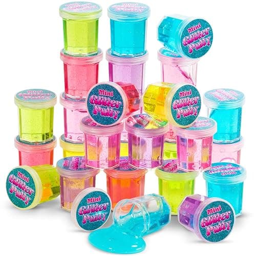 Mini Glitter Putty - (Bulk Pack of 48) Mini Slime for Kids Party Favors in Assorted Neon Rainbow Colors for Birthday Party Favor, Fidget Toys, and Prizes - Image 1