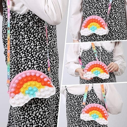 GOHEYI Pop Shoulder Purse Fidget Toys Bag for Girls and Women, Rainbow Clouds Pop Shoulder Bag, Sensory Silicone Fidget Backpack Toy for ADHD Anxiety Stress Relief thumbnail 2
