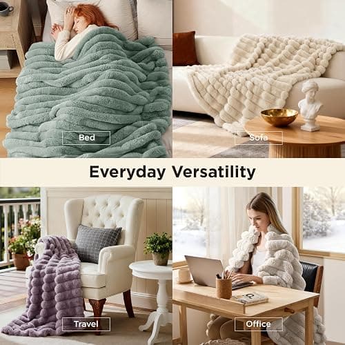 Bedsure Faux Fur Throw Blanket - GentleSoft & Fluffy, Fuzzy Luxury Christmas Blanket for Couch, Sofa and Bed, 750GSM Thick and Warm for Winter, Striped Decorative Gift for Women, Beige, 50x70 Inches thumbnail 6