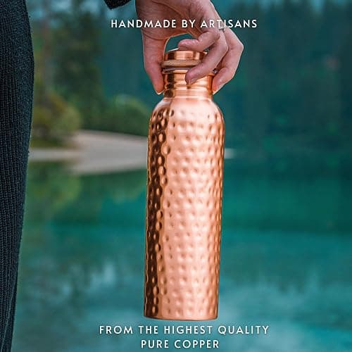 Kosdeg Copper Water Bottle - 34 Oz Extra Large - A Hammered Ayurvedic Pure Copper Vessel For Drinking - Drink More Water, Lower Your Sugar Intake And Enjoy The Health Benefits Immediately thumbnail 2
