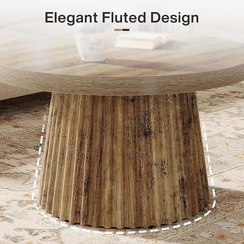 Tribesigns 31.5" Round Coffee Table, Modern Fluted Drum Coffee Tables for Living Room, Wood Farmhouse Boho Accent Pedestal Center Table for Apartment, Small Space, Brown thumbnail 5