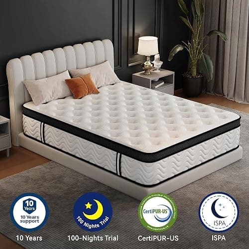 Susalt Queen Mattress 12 Inch, Queen Size Memory Foam Mattress in a Box, Hybrid mattresses with Independent Pocket Coils for Motion Isolation & Silent Sleep, Medium Firm,CertiPUR-US,100 Nights Trial thumbnail 9