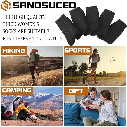 Sandsuced 5 Pack Merino Wool Boot Hiking Socks for Women Warm Winter Thick Thermal Cozy Work Soft Ladies Socks thumbnail 6
