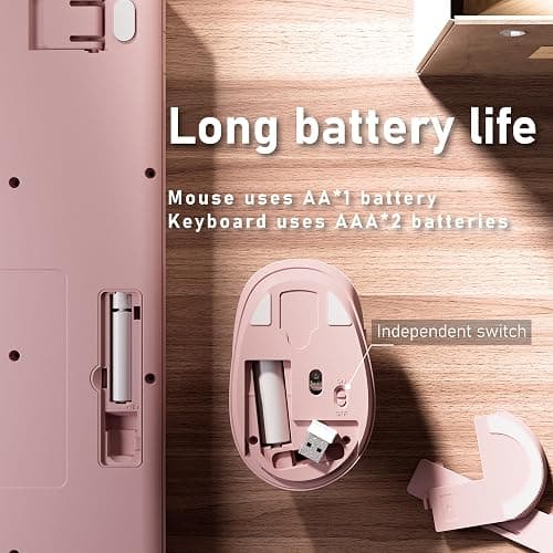 MPTOG Wireless Keyboard and Mouse Combo, Full-Size 2.4G Set with Number Pad, Long Battery Life, Plug Play for Office and Student Use (Pink) thumbnail 6
