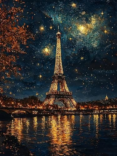 5D Diamond Painting Kits for Adults, Landscape Eiffel Tower Diamond Art Kits for Adults Beginner, DIY Full Drill Diamond Dot Gem Painting for Home Wall Decor 12x16inch - Image 1