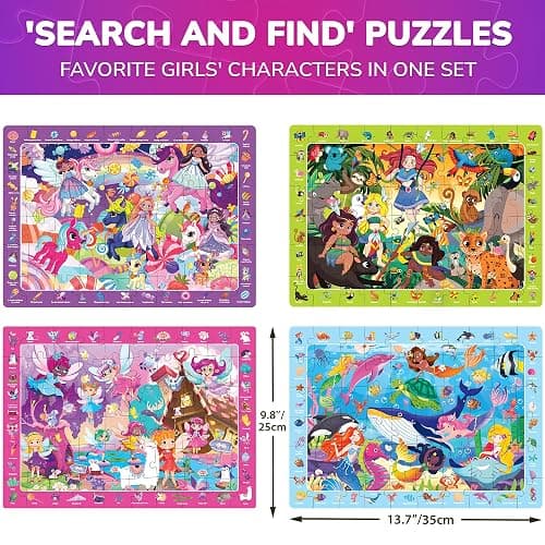 QUOKKA Princess Puzzles for Kids Ages 4-6 - Toddler Puzzles Ages 3-5 - 4-Pack 60 Piece Search and Find Jigsaw Puzzle 6-8 - Unicorn Mermaid Fairy Puzzle for Girls - Learning Educational Toy for 5 Year thumbnail 2