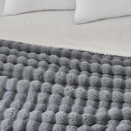 Serenhom 50x60 Inches Ultra-Soft Fuzzy Faux Fur Plush Throw Blanket - Thick, Warm Sherpa for Couch, Sofa, Bedroom, Camping - Decorative Blanket for Cozy Warmth, Bubble Grey thumbnail 4