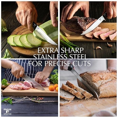Moss & Stone 14 Pcs Knife Block Set Stainless Steel, Premium Forged Kitchen Knives Set with High-Carbon Blades, Ergonomic Handle, Sharp Blade, Rust Resistant, Modern Style for Home & Chef, Black thumbnail 7