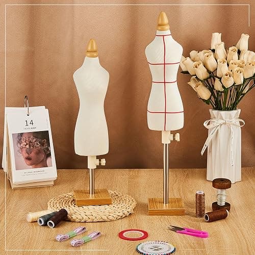 Weysat 2 Sets Doll Dress Form Mini Female 1/4 Size Tailor Dressmaker Dummy Mannequins Body Miniature Sewing Mannequin Dress Forms for Sewing with Red Patch Set - Image 1