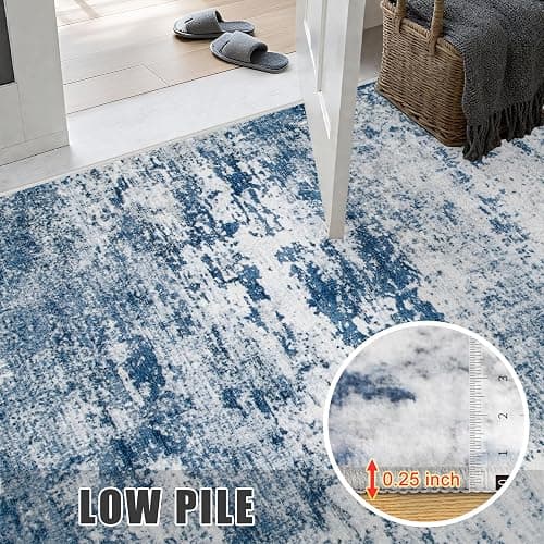 5x7 Area Rug Living Room Rug: Washable Modern Abstract Soft Thin Rug Indoor Floor No Slip Stain Resistant Carpet for Bedroom Dining Room Farmhouse Nursery Home Office - Blue thumbnail 8