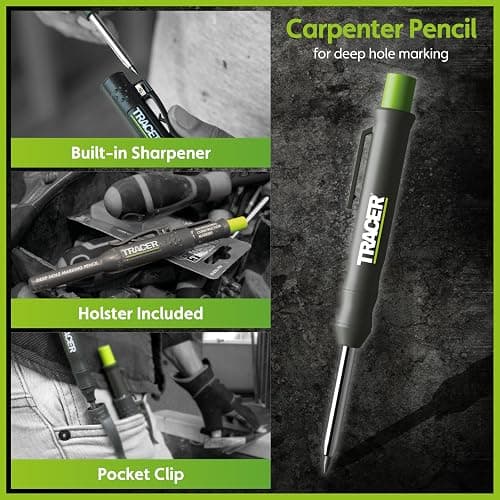 Tracer Deep Hole Construction Pencil and Pen Kit with 6X Replacement Leads and Site Holsters. Carpenter pencil Marking Kit thumbnail 3