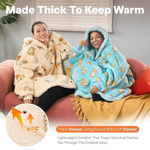 Giggling Getup Wearable Blanket Hoodie for Adults Gifts for Teen Girls Sister Women Sherpa Fleece Printed Hooded Blanket Sweatshirt Warm Cozy with Pocket & Sleeves Beige Cat thumbnail 3