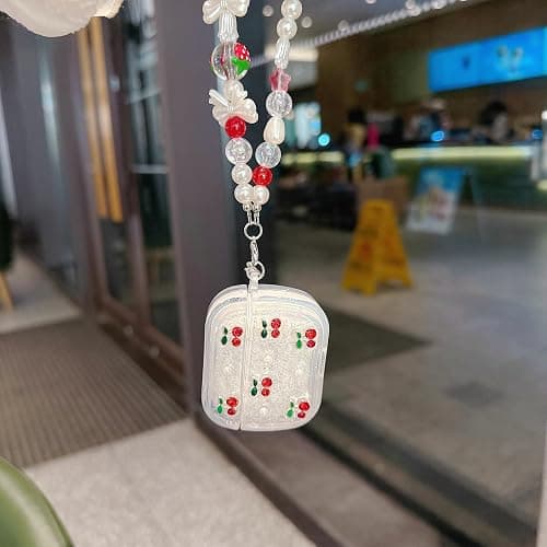 JANDM 3D Cherry Case with Keychain for AirPods 4, Clear Diamonds Aesthetic Shockproof Cover with Cute Pearl Strap for Women Girls Protective Cover thumbnail 7