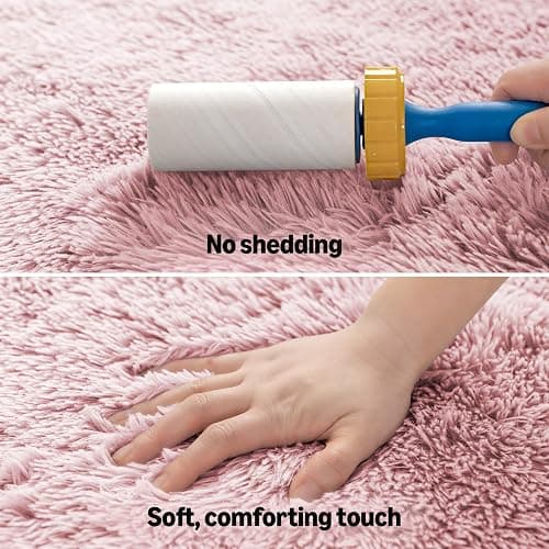 Amazon Basics Fluffy Washable Round Area Rug, Circle Shaggy Carpet for Living Room, Bedroom, Nursery, 5'R, Pink thumbnail 4