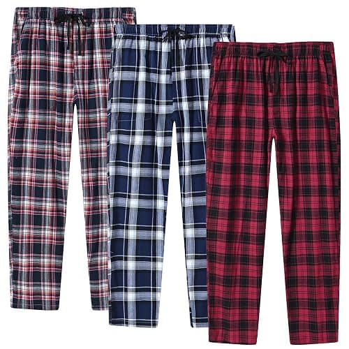 Womens Cotton Pajama Pant Plaid Lounge Bottom Home Pjs Loungewear Sleepwear | Cotton Beathable Comfy Fabric,Adjustable Drawstring Waistband Waist,Two Side Pocket,Open Wide Leg Plaid Pjs Lounge Pant - Image 1