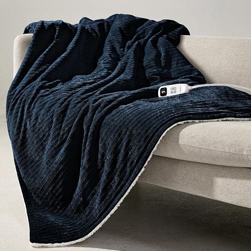 blunique Heated Throw Blanket, 50"x60"Ultra Soft Cozy Chenille Electric Blanket with 10 Heating Levels & 2-10H Auto-Off, Fasting Heating for Couch/Bed, ETL Certified, Machine Washable(Navy) - Image 1