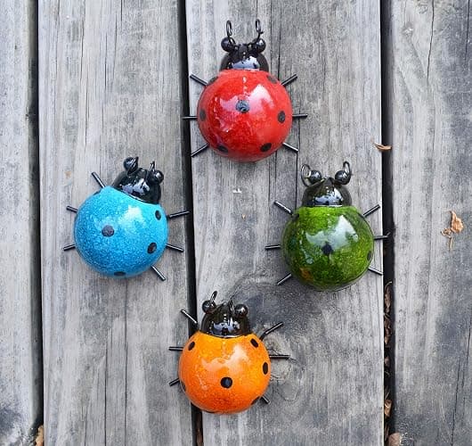GIFTME 5 Metal Garden Wall Art Decorative Set of 4 Cute Ladybugs Outdoor Wall Sculptures - Image 1