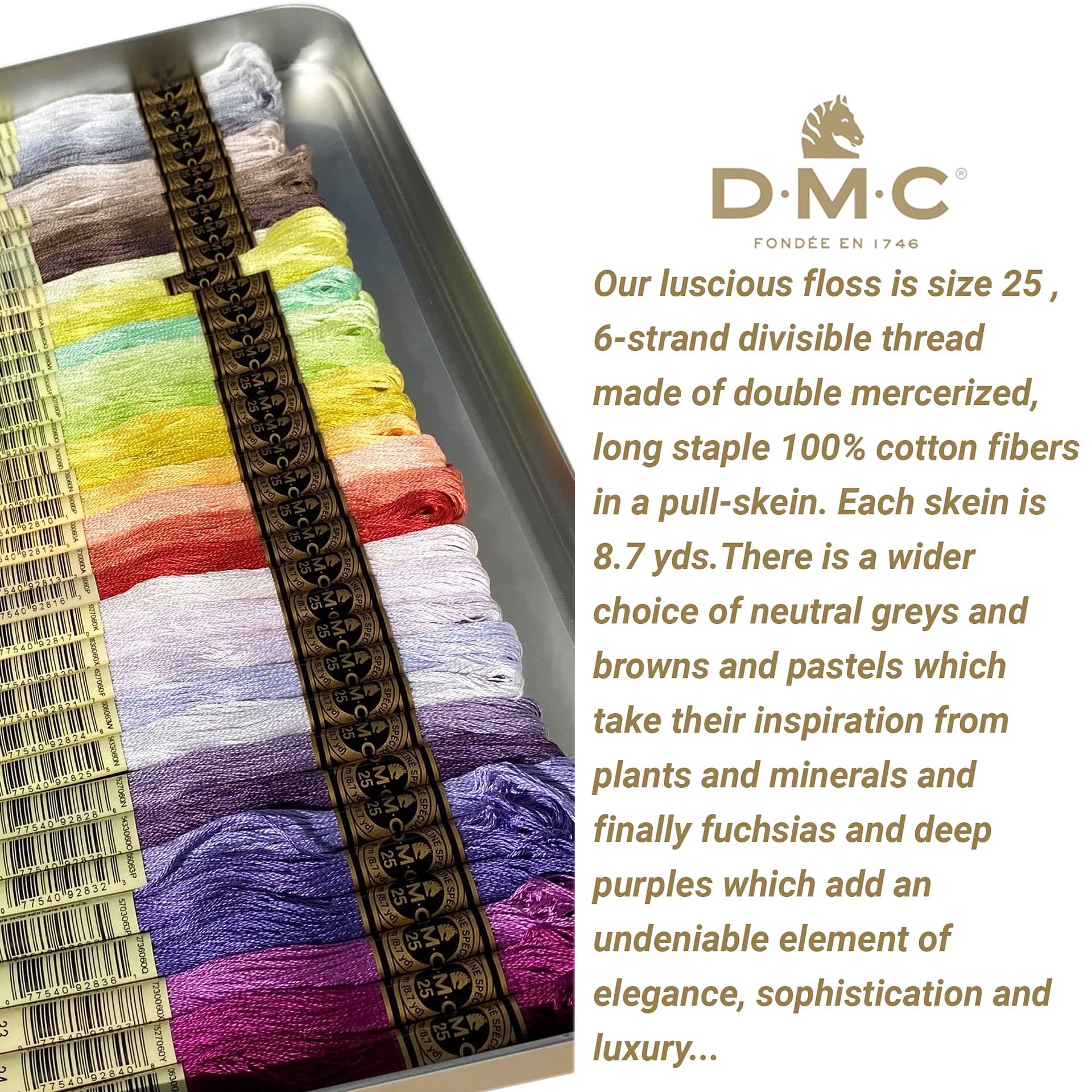 DMC Embroidery Floss Pack,35 Colors Assortment with Collector Tin,DMC Embroidery Thread Kit Bundle with DMC Needle Threader. Cotton Cross Stitch Supplies. Premium Quality String,Pastel Yarn Set. thumbnail 3
