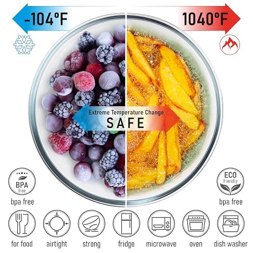 dokaworld Set of 5 Nesting Glass Bowls with New Updated Acacia Lids for Foodprep, Storage, Mixing & Cooking - Microwave & Oven-ready BPA Free Durable Heat Resistant Inert Borosilicate Glass thumbnail 5