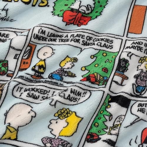 Berkshire Blanket Peanuts® VelvetLoft® Cute Character Snoopy Plush Oversized Kids Throw Blanket, Peanuts Christmas Comic Strip Colorized White (50in x 60in) thumbnail 9