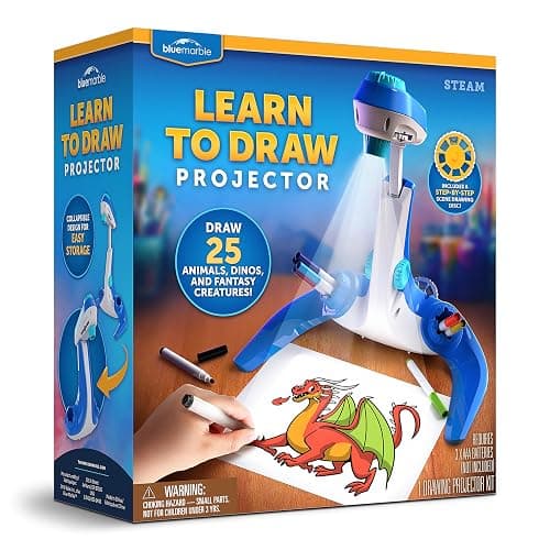 Blue Marble Learn to Draw Projector - Kids Image Projector for Tracing with 9 Colorful Markers & 4 Image Discs with 25 Animals, Dinos & Creatures to Draw, Patent-Pending Drawing Projector for Kids - Image 1