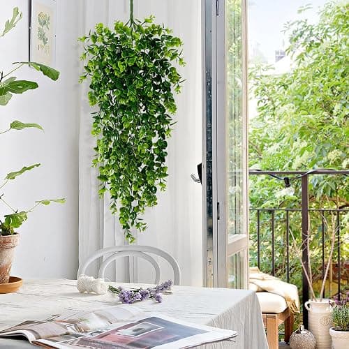 Waipfaru 4Pcs Fake Hanging Plants 2.7ft Fake Plants Eucalyptus Leaves UV Resistant Fake Vines Ivy Artificial Plants Outdoor Faux Plants Indoor Bedroom Living Room Boho Wall Porch Shelf Decor thumbnail 2