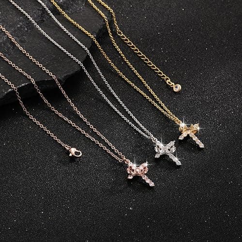 NECOCY Christmas Gift Crown Cross Necklaces for Women Non Tarnish Dainty 14K Gold/Silver/Rosegold Plated CZ Pendant Necklace for Women Trendy Simple Cross Charm Jewelry for Women thumbnail 8