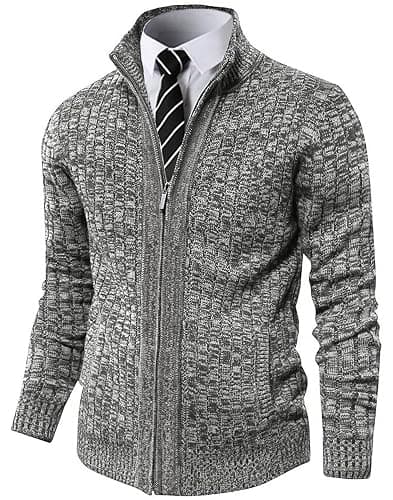 Pioneer Camp Men's Cardigan Sweaters Full Zip Up Stand Collar Slim Fit Casual Knitted Sweater with 2 Front Pockets - Image 1
