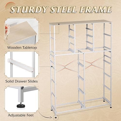 GALAXHERO Tall Console Table with 16 Fabric Drawers, Entryway Table with Storage, Large Storage Organizer with Wood Top, Steel Frame for Living Room, Hallway, Office, Light Grey thumbnail 2