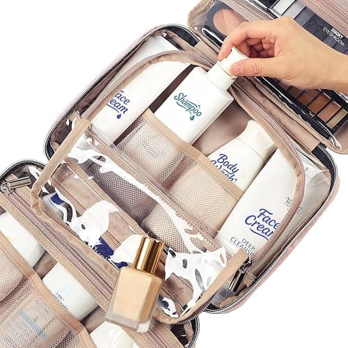 NISHEL Travel Toiletry Bag for women, Portable Hanging makeup Organizer | for Travel-Sized Shampoo, Conditioner, Brushes Set, makeup Accessories, Medium Size, Pink thumbnail 5