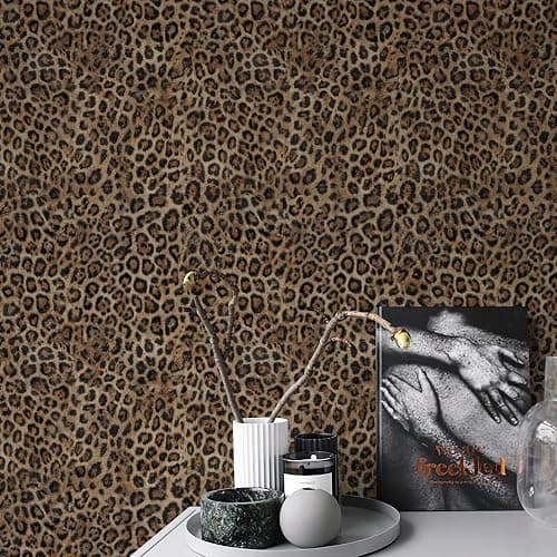 JiffDiff Upgrade Leopard Print Peel and Stick Wallpaper, 17.3" x 120" Waterproof Removable Self Adhesive Wallpaper, Brown Unique Funky Cheetah Contact Paper for Bedroom, Bathroom, Decor thumbnail 6