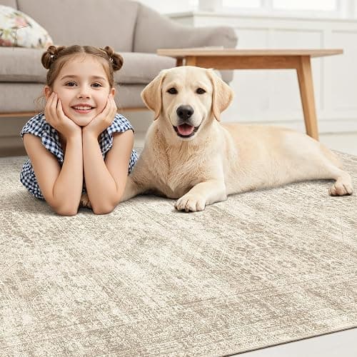 Soalmost Washable Area Rug 8x10, Large Soft Rugs for Living Room Vintage Beige Carpet 8x10 Area Rugs for Bedroom Dining Room Non-Slip Stain Resistant Under Table Rug thumbnail 9