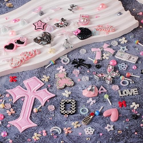 XHYMIA Junk Case Charms Kit, Junk Phone Case with Big Charms, Nail Bow Pearl Flatback Resin Charm for DIY Crafts thumbnail 5