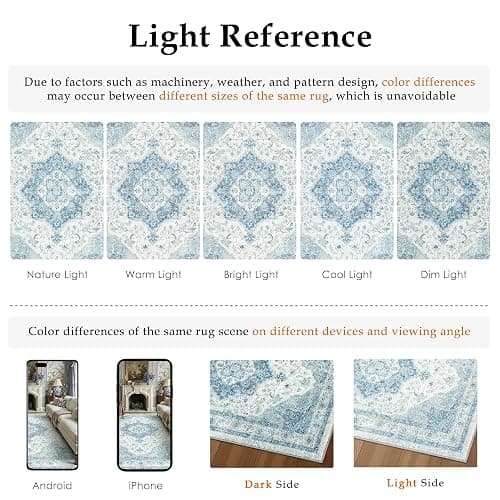 WondRg 8x10 Blue Neutral Area Rug | Washable, Farmhouse, Low Pile, Soft, Non Slip, Accent, for Living RoomBedroom Dining Room Kitchen Nursery House Indoor thumbnail 7