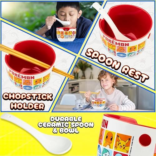 Get Trend Pokemon Ramen Bowl 3 Pc Set with Bamboo Chopsticks, Spoon for Kids Teens Adults, 20oz Noodle Bowl, Microwave Safe, Pikachu Gifts for Kids (Multi Pokemon) thumbnail 5