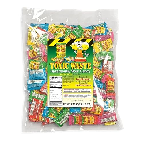 TOXIC WASTE - Hazardously Sour Candy - Apple, Watermelon, Lemon, Blue Raspberry, & Black Cherry Flavors - 1 lb. Bag - Image 1