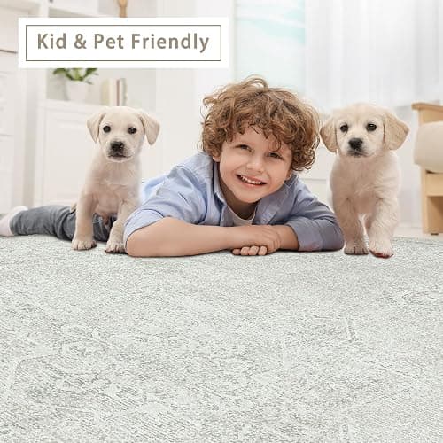 Srugn Washable Rugs 5x7 Area Rugs for Living Room,Bedroom,Large Carpets,Ultra Soft Faux Wool Retro Dining Room Rug,Non Slip&Non-Shedding Low Pile Vintage Rugs for Home Office,Concrete Grey thumbnail 6